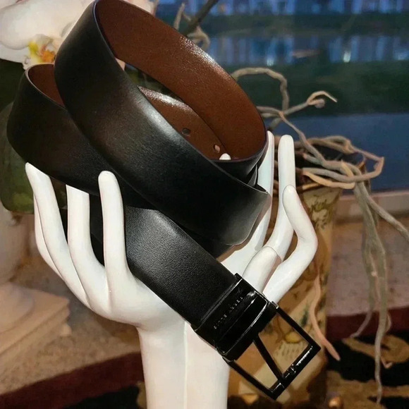 Perry Ellis Men’s Black Brown Reversible Leather Belt Gun Metal Square Buckle - Picture 6 of 16